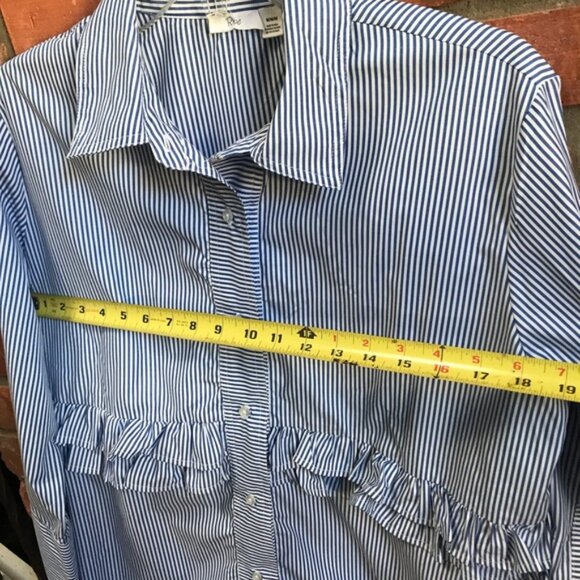RIPE NEW Ruffle Striped Button Shirt Tunic Top Blouse Oversized Cotton Coastal M - Picture 14 of 16